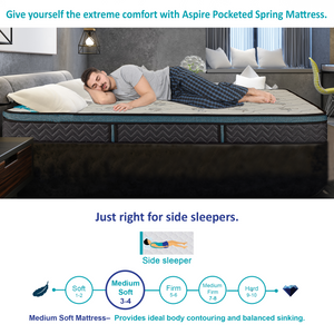 Skyfoam Aspire Medium Soft Comfort with Zero Partner Disturbance Pocket Spring Mattress in White Color