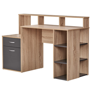 TADesign Duncan Study Table & Office Desk in Natural Oak & Dark Grey Color