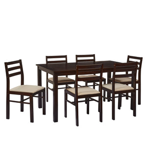 TADesign Joyce 6 Seater Solid Wood Dining Set in Cappuccino & Beige Color