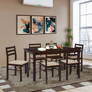 TADesign Joyce 6 Seater Solid Wood Dining Set in Cappuccino & Beige Color