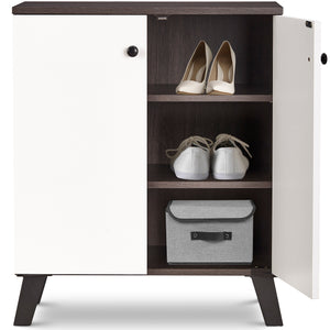 TADesign Paxton 2 Door Shoe Cabinet in Dark Walnut & White Color