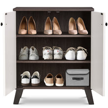 Load image into Gallery viewer, TADesign Paxton 2 Door Shoe Cabinet in Dark Walnut &amp; White Color
