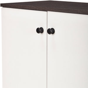 TADesign Paxton 2 Door Shoe Cabinet in Dark Walnut & White Color