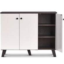 Load image into Gallery viewer, TADesign Paxton 3 Door Shoe Cabinet in Dark Walnut &amp; White Color

