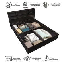 Load image into Gallery viewer, TADesign Tonja King Size Box Storage Bed with Headboad Storage in Walnut Color
