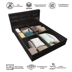 TADesign Tonja King Size Box Storage Bed with Headboad Storage in Walnut Color