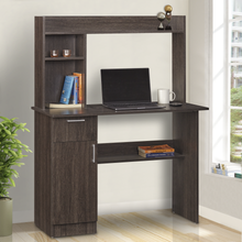 Load image into Gallery viewer, TADesign Quatro-3 Study Table &amp; Office Desk With Drawer &amp; Bookshelf Multipurpose Storage in Dark Walnut Color
