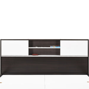 TADesign Della Queen Size Hydraulic Storage Bed with Headboad Storage in Walnut & White Color