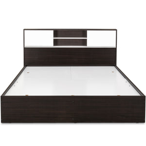 TADesign Della Queen Size Hydraulic Storage Bed with Headboad Storage in Walnut & White Color