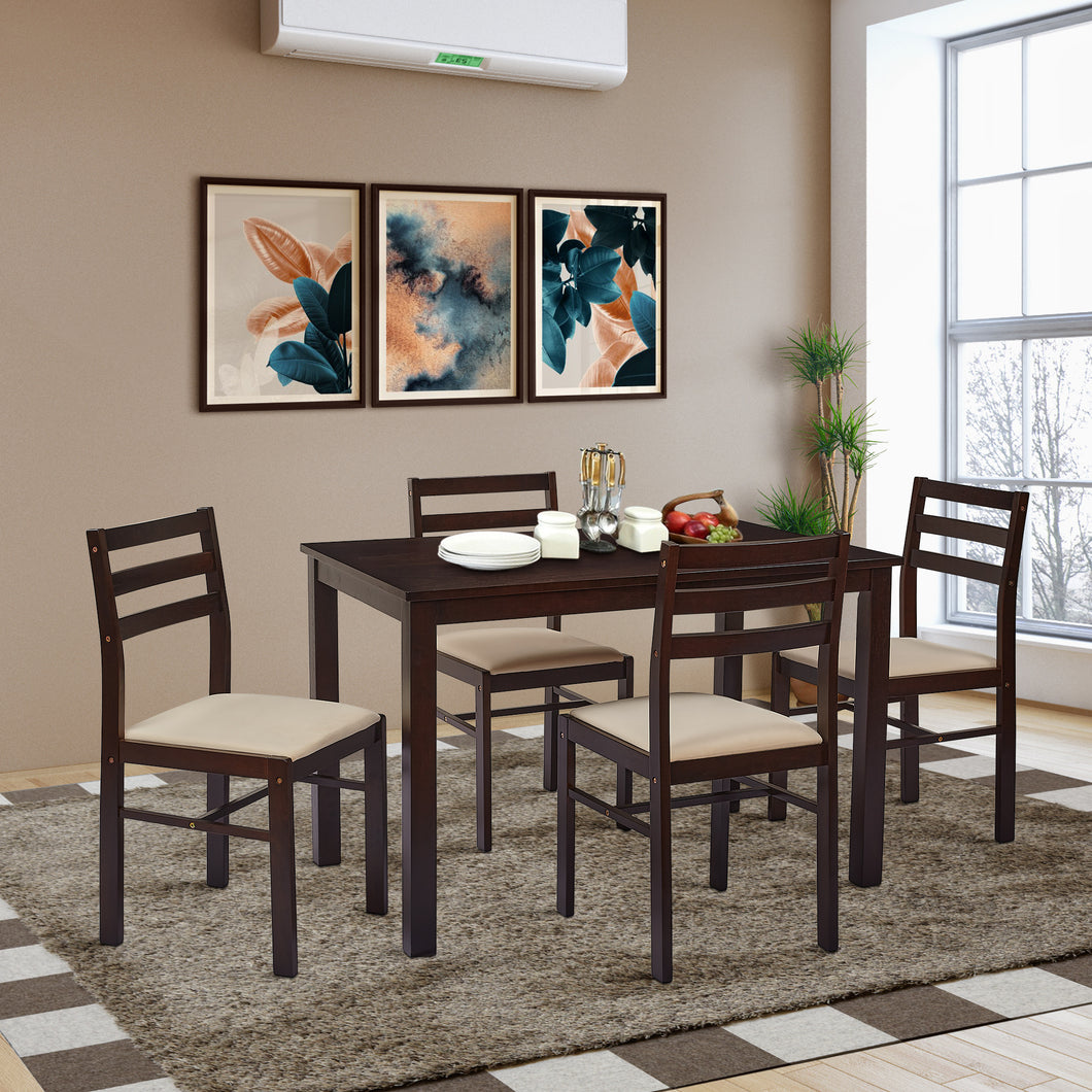 TADesign Joyce 4 Seater Solid Wood Dining Set in Cappuccino & Beige Color