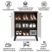 Load image into Gallery viewer, TADesign Paxton 2 Door Shoe Cabinet in Dark Walnut &amp; White Color
