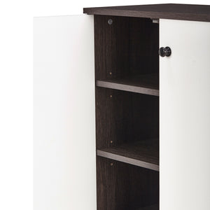 TADesign Paxton 3 Door Shoe Cabinet in Dark Walnut & White Color