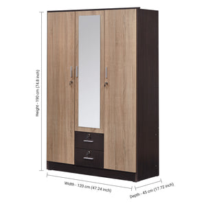 TADesign Premo 3 Door Wardrobe with Mirror in English Wenge & Oak White Color