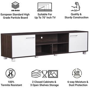 TADesign Robust TV Cabinet and Home Entertainment Unit in Dark Walnut & White Color