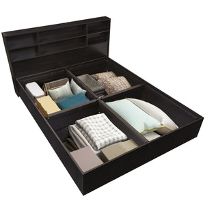 TADesign Tonja King Size Box Storage Bed with Headboad Storage in Walnut Color