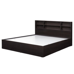 TADesign Tonja Queen Size Box Storage Bed with Headboad Storage in Walnut Color