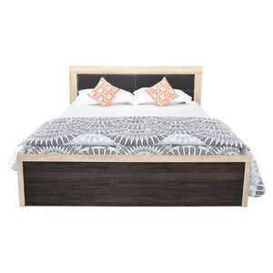 TADesign Laurel King Bed with Hydraulic & Box Storage in Dark Brown & White Oak Color