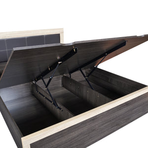 TADesign Laurel Queen Bed with Hydraulic & Box Storage in Dark Brown & White Oak Color