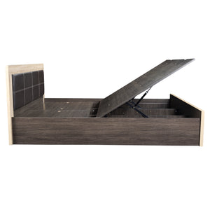 TADesign Laurel Queen Bed with Hydraulic & Box Storage in Dark Brown & White Oak Color
